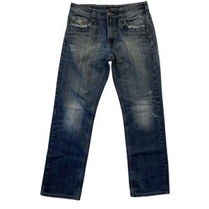 Yaso Brand Jeans Men 32 x 33 Blue Y2K Straight Distressed Studded Pockets Grunge